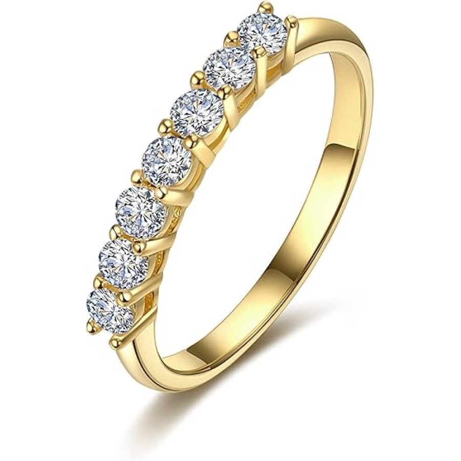 VIKI LYNN 18K Gold Plated Sterling Silver 7-Stone Round Cut Cubic Zirconia Band Ring for Women