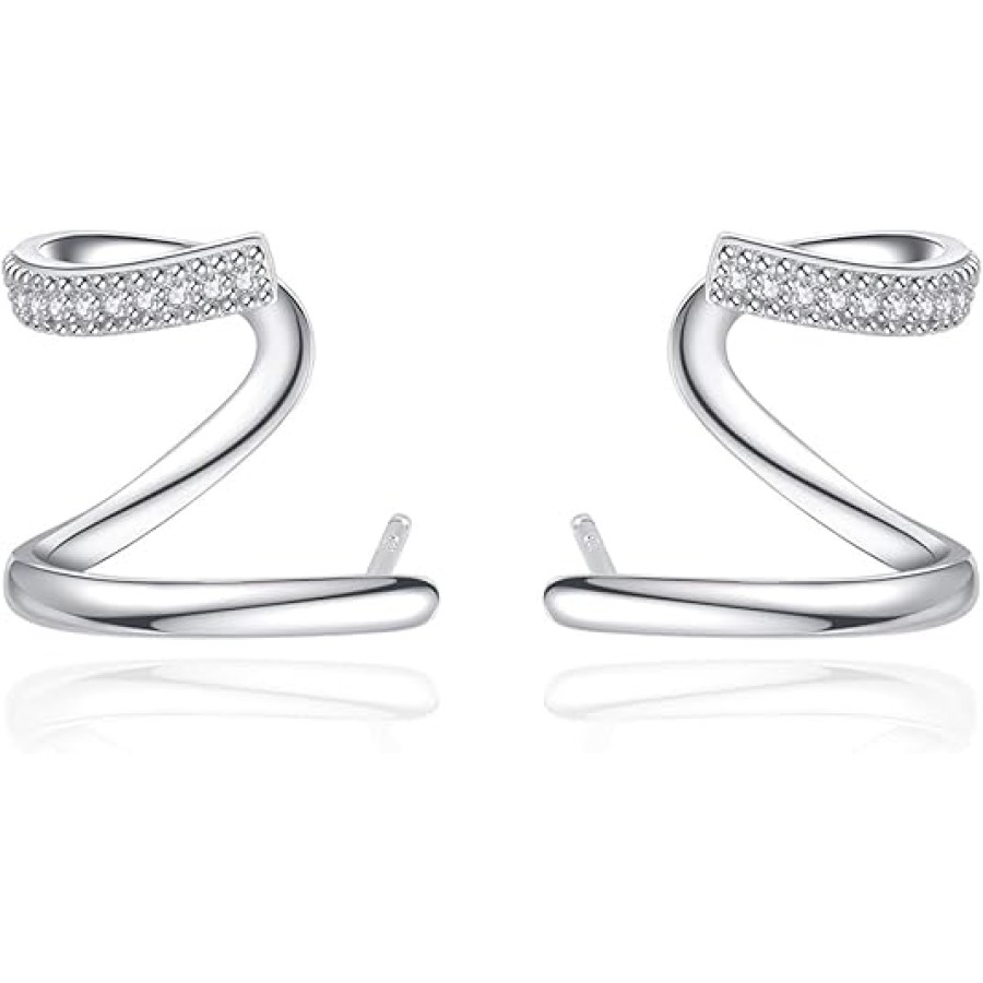 VIKI LYNN 925 Sterling Silver Piercing Wrap Earrings Studs with Cubic Zirconia for Women Girls