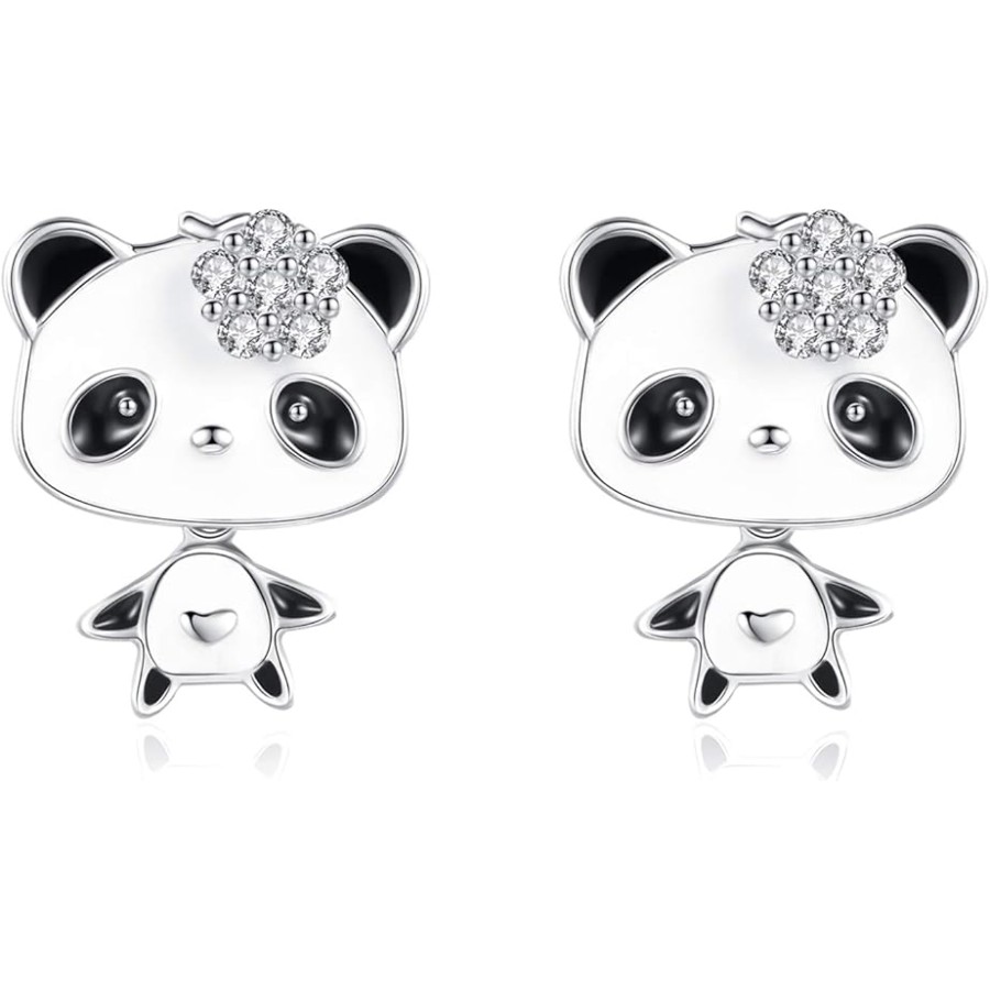 VIKI LYNN Cute Panda Earrings and Necklace Jewelry Set for Women Girls 925 Sterling Silver Animal Jewelry Gifts