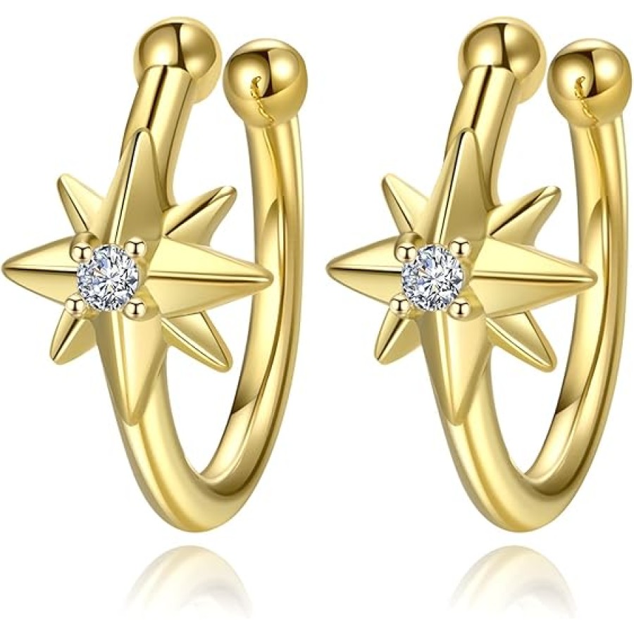 VIKI LYNN 18K Gold Plated Star Ear Cuffs No Pierced Cartilage Earrings for Women Men