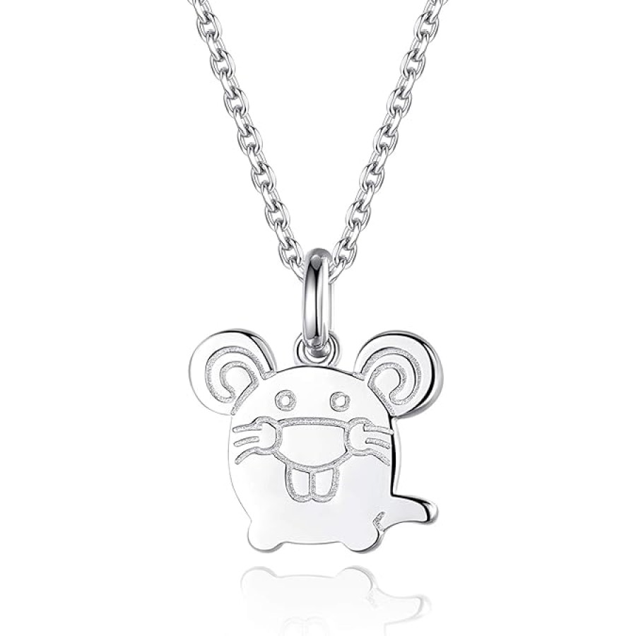 VIKI LYNN 925 Sterling Silver Cute Hamster Chinchilla Mouse Pendant Animal Necklace for Women