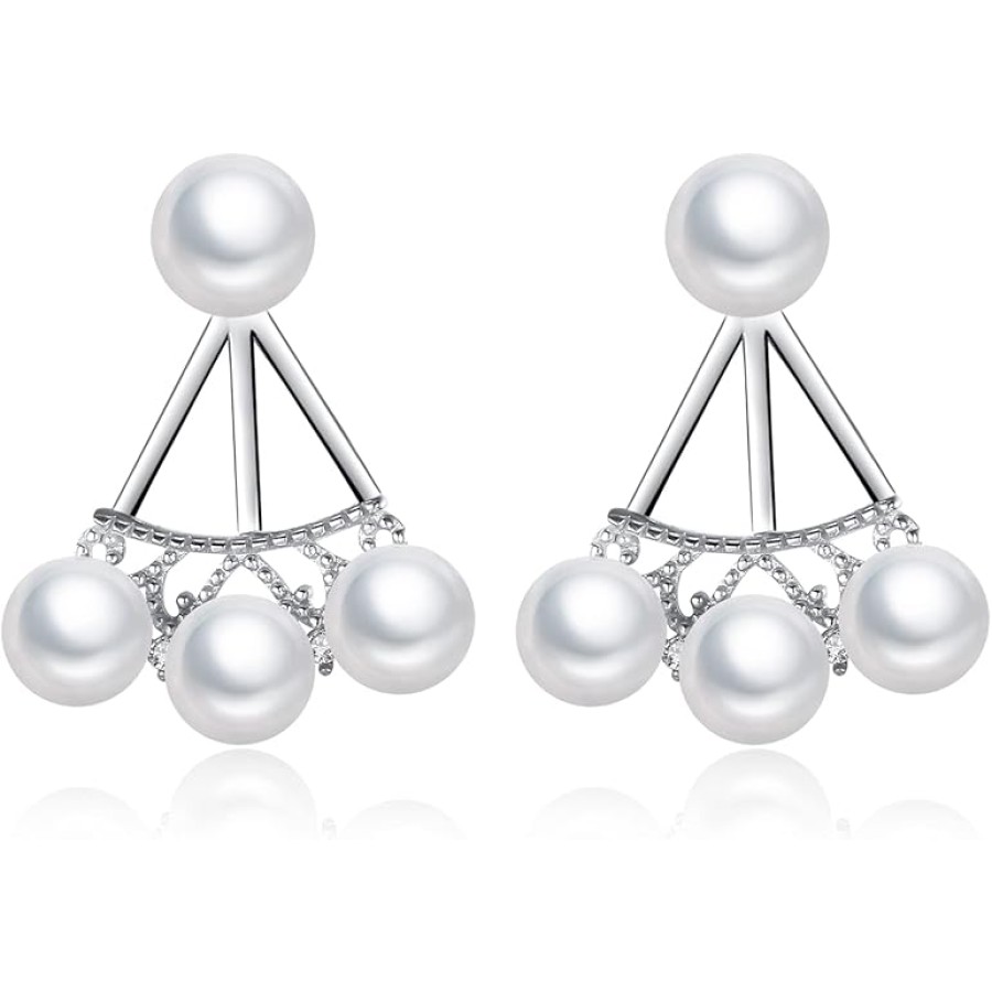 VIKI LYNN 925 Sterling Silver Tiny 4-5mm Pearl Earrings Triangle Stud Earrings for Women