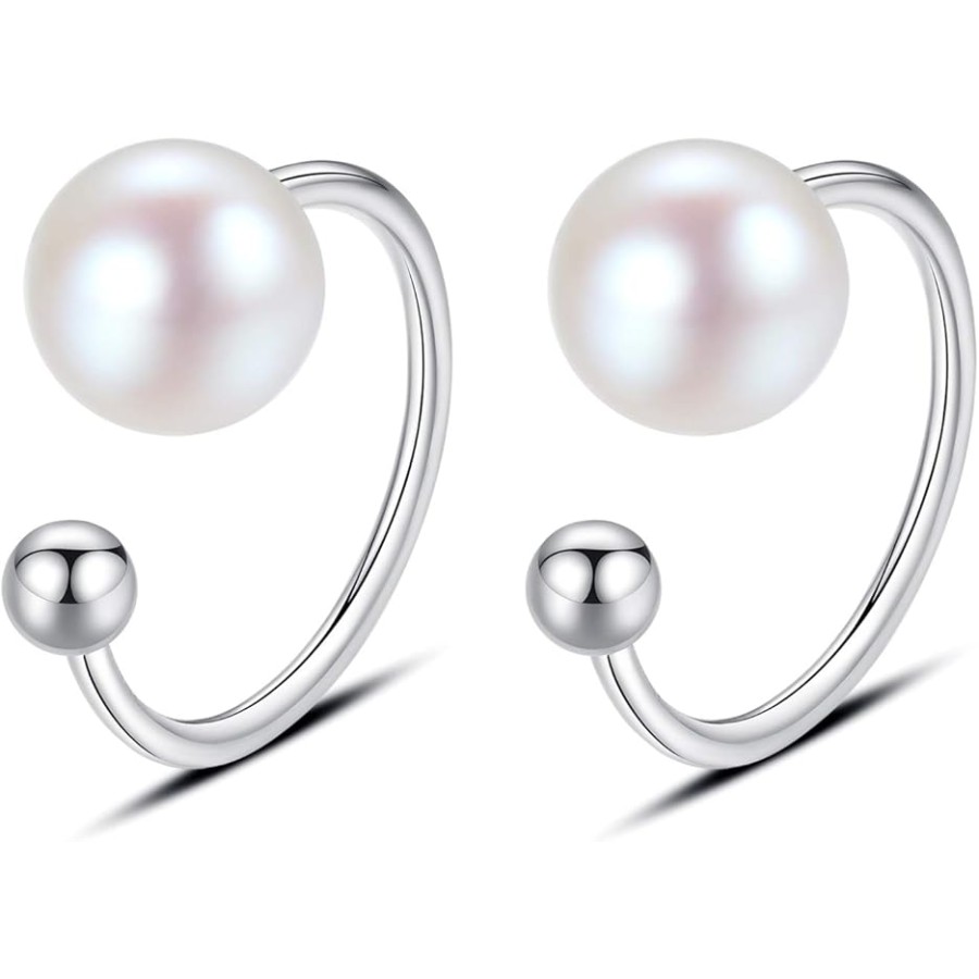 VIKI LYNN Freshwater Cultured Pearl Ear Cuff Round 5-6mm Pearl Clip On Earrings for Non Pierced