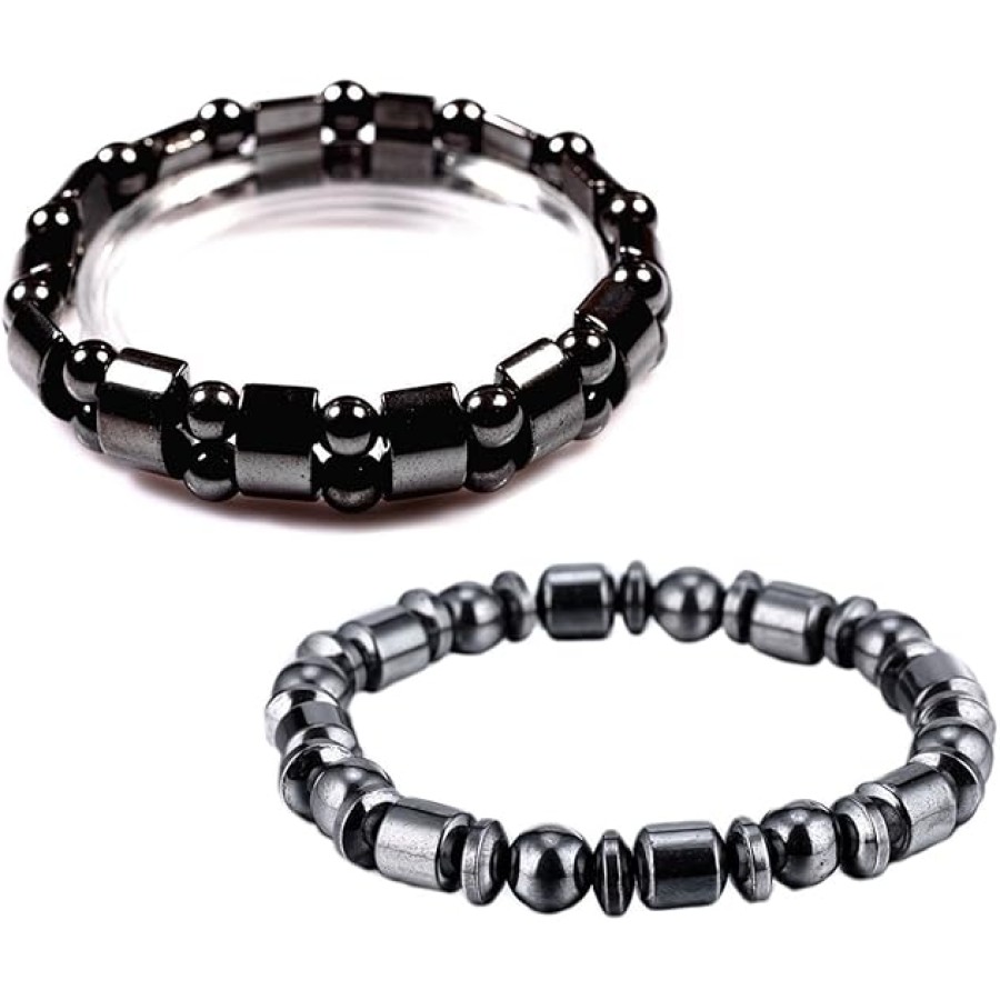 VIKI LYNN 2 pcs Hematite Bracelet Hematite Metal Magnetic Therapy Bracelets