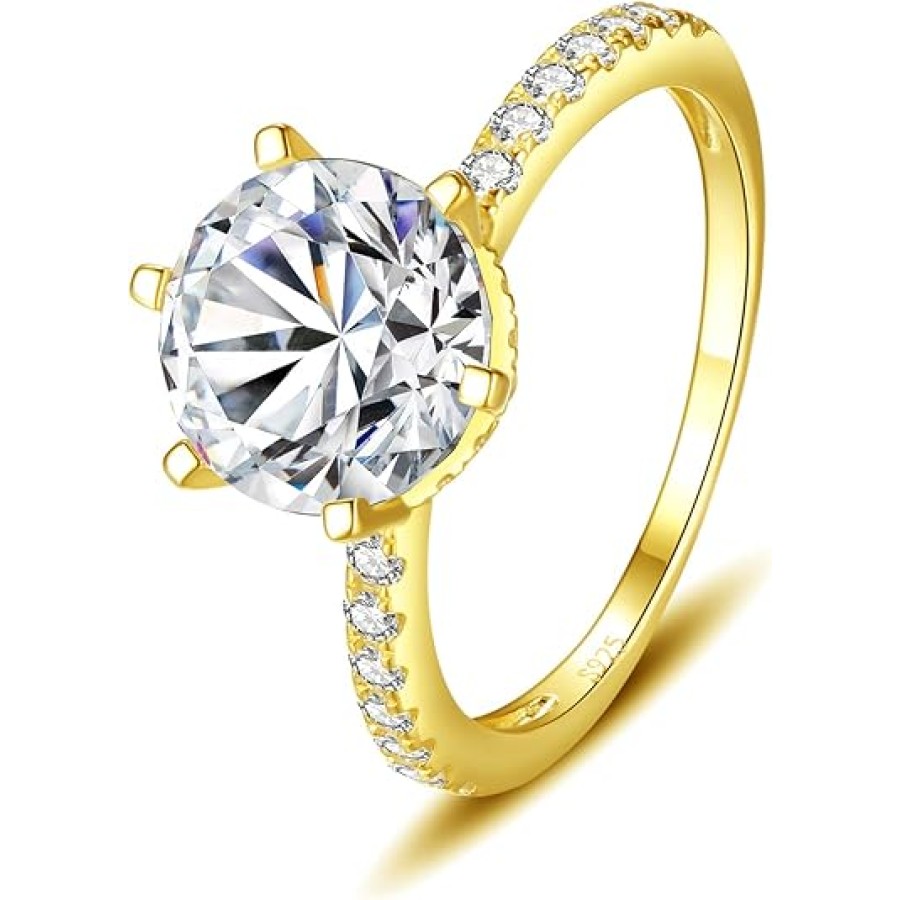 VIKI LYNN 18K Gold Plated Classic Cubic Zirconia Wedding Engagement Solitaire Ring for Women