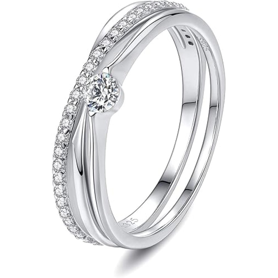 VIKI LYNN 925 Sterling Silver Stacking Wedding Engagement Eternity Bridal Ring Set