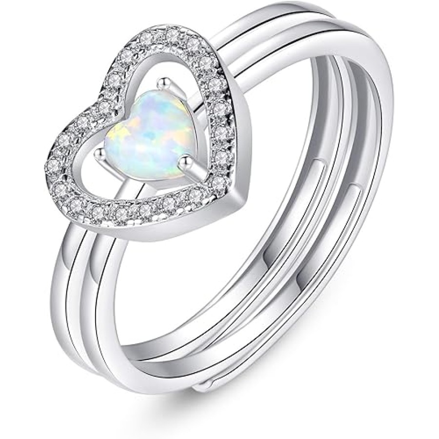 VIKI LYNN Created Opal Ring Set 925 Sterling Silver 3 in 1 Heart Promise Rings for Her