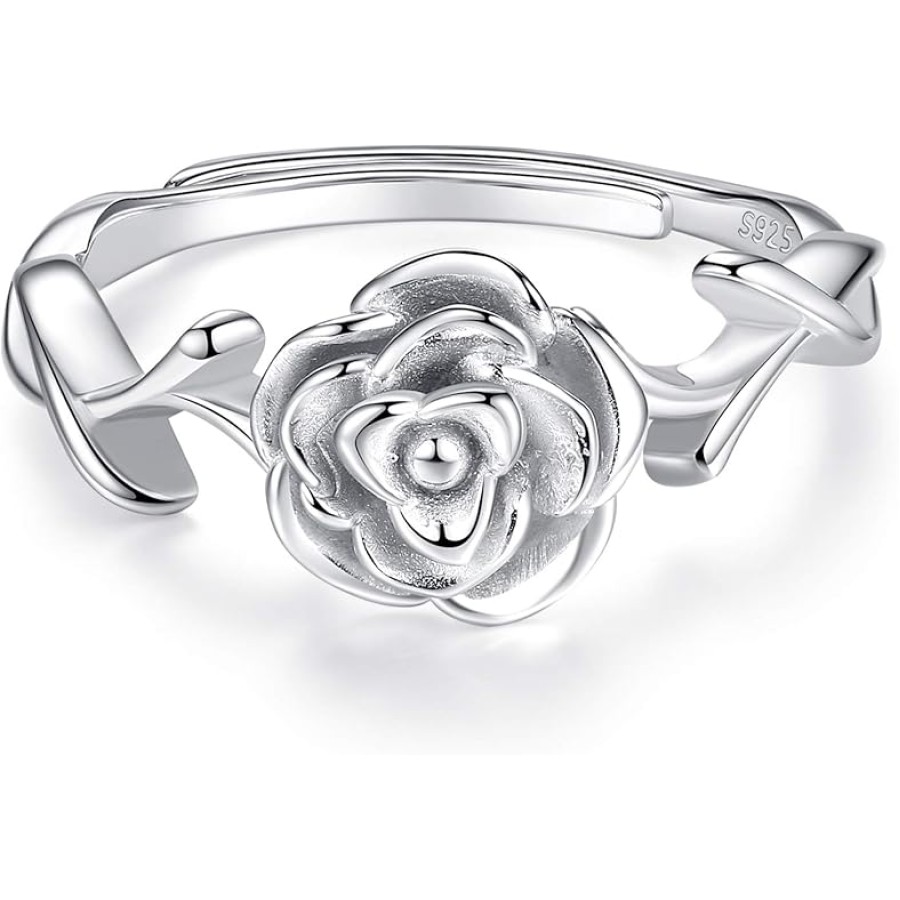 VIKI LYNN 925 Sterling Silver Adjustable Flower Rose Ring Promise for Women