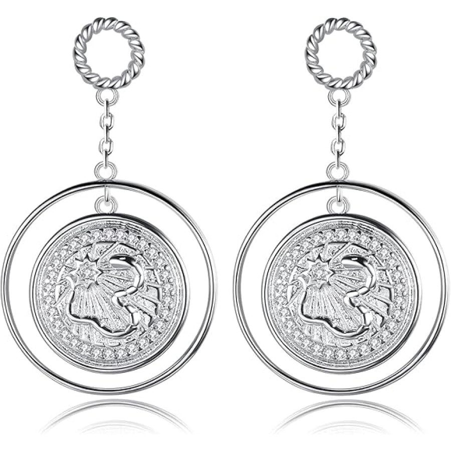 VIKI LYNN Retro 925 Sterling Silver Big Circle Coin long Drop Dangle Earrings for Women