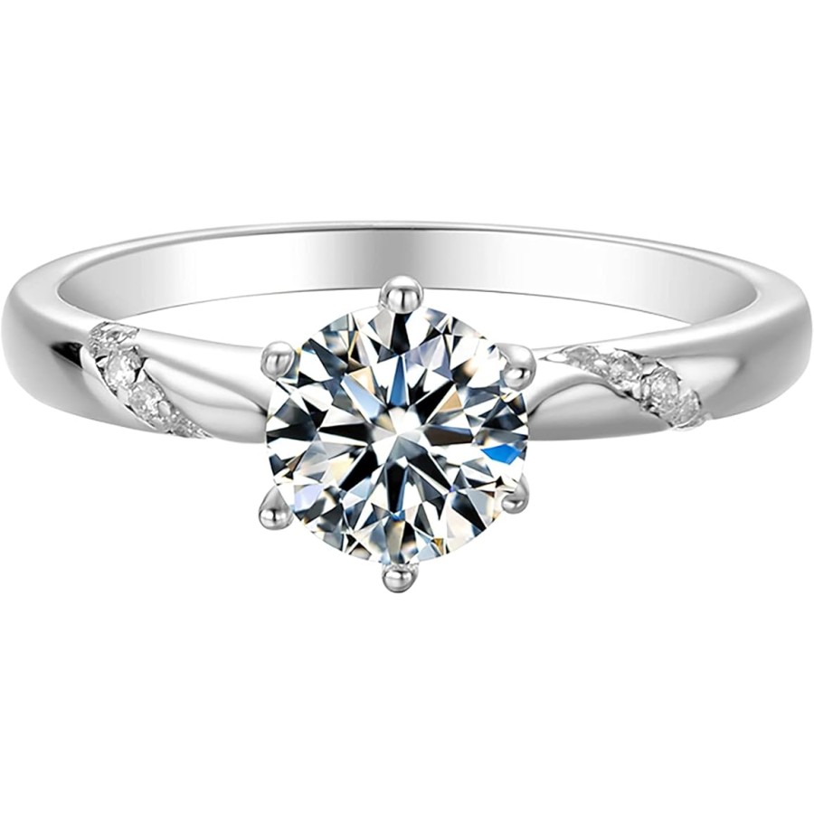 VIKI LYNN 1ct Moissanite Engagement Wedding Ring Solitaire with Accents for Women in Sterling Silver