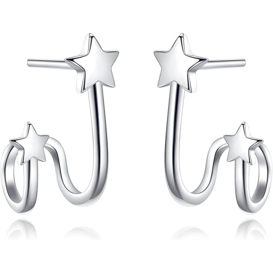 VIKI LYNN 925 Sterling Silver Double Star Wrap Cuff Earrings for Women