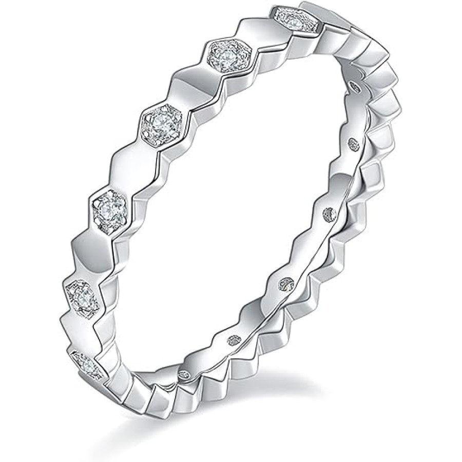 VIKI LYNN Sterling Silver Moissanite Band Ring Unique Honeycomb Band Arm for Women