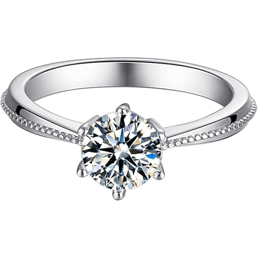 VIKI LYNN 1ct Moissanite Engagement Ring for Women 18K White Gold Plated Sterling Silver Solitaire Promise Ring