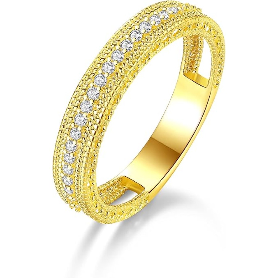 VIKI LYNN 925 Sterling Silver 18K Gold Plated Cubic Zirconia Wedding Band Eternity Ring for Women